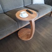 Coffee table with wheels, small C-shape side table, stylish coffee table in beautiful walnut look, round table as a shelf for sofa and sofa