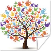 Poster Een vector illustratie van een kleurrijke boom met handen - 100x100 cm XXL