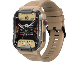 Kiraal Wave - Mannelijke Elegantie - Robuust Smartwatch Ontwerp - Android & iOS - Stijlvol Design - Zandkleurig