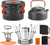 Multifunctionele mini-pannenset voor camping + kookpan voor camping, duurzaam en compact, met beker, vork en lepel voor vissen, survival, wandelen, outdoor, picknick