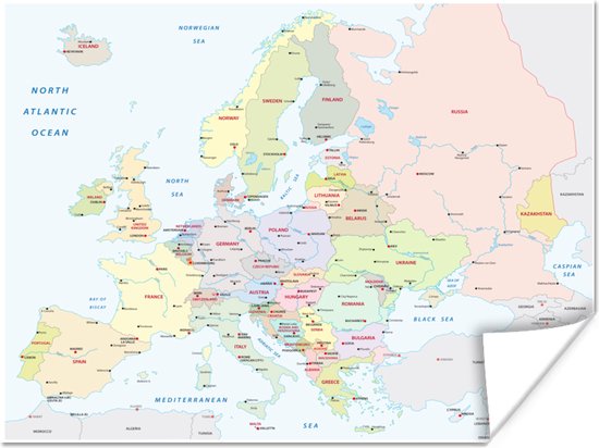Poster Kaart - Europa - Topografie - 80x60 cm | bol