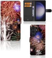 Portemonnee Hoesje Geschikt voor Samsung Galaxy S24 Ultra Smartphone Hoesje Kerstcadeau Vuurwerk