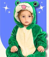 BoefieBoef Kikker Dieren Onesie & Pyjama voor Baby & Dreumes en Peuter tm 18 maanden - Kinder Verkleedkleding - Dieren Kostuum Pak - Groen Geel