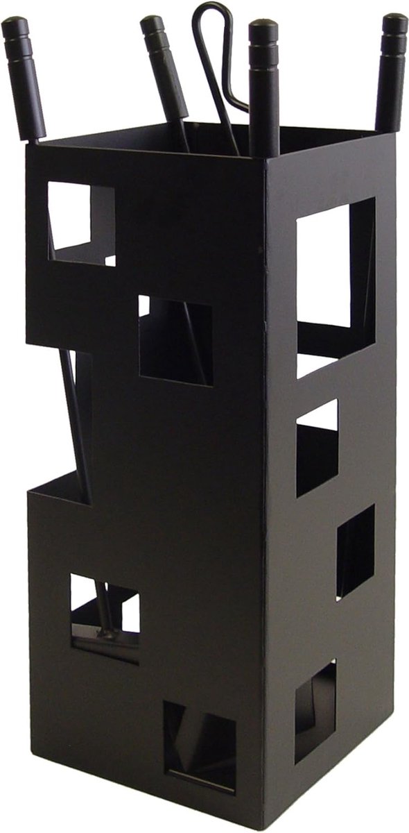 Open haard-accessoireset, vierkant design, 50 x 20 x 20 cm, zwart - Merkloos