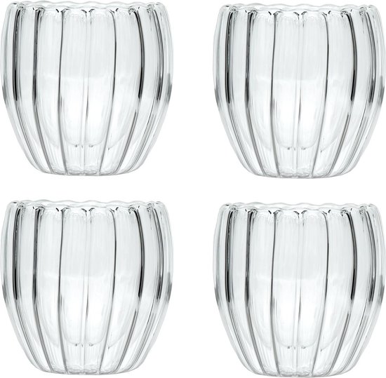 4 Tasses à Expresso Double Paroi ElbFuchs - Verre Isolant 150ml - Empilable Avec Anse - Design Cristal