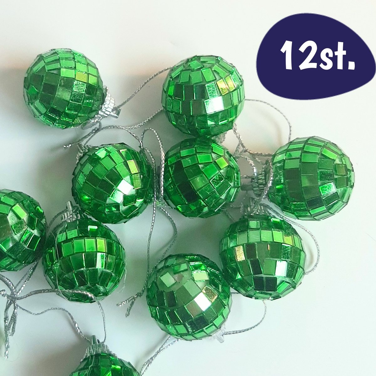 Mini Discoballen Groen - 3cm - 12 Stuks - Kerstmis Decoratie