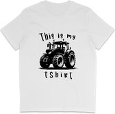Grappig T Shirt Heren en Dames - This Is My Tractor T Shirt - Wit - M