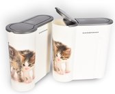 Set van 2 Kattenvoercontainers 4 kg - Voor Droogvoer - Kunststof - Wit met Kattenafbeelding - 4L per container - Kattenwinkel