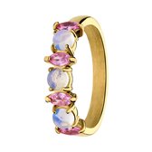 Lucardi - Dames Stalen goldplated vintage ring met opaal en roze zirkonia - Ring - Staal - Goudkleurig - 17 / 53 mm