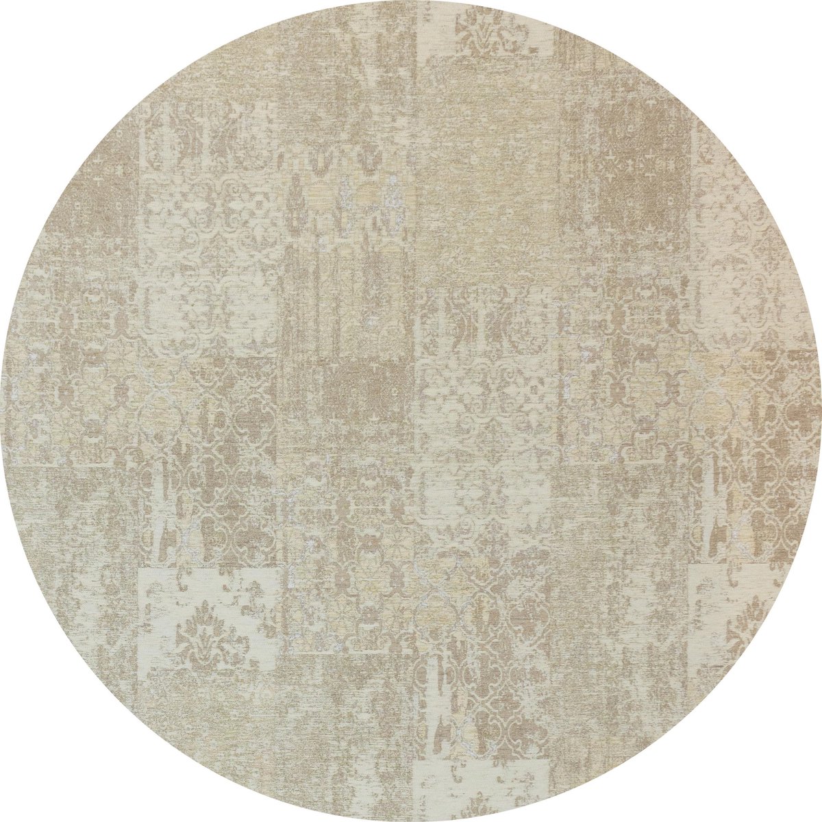 Vintage rond vloerkleed - Patchwork - Tapijten woonkamer - Cappuccino Crème - 140cm ø