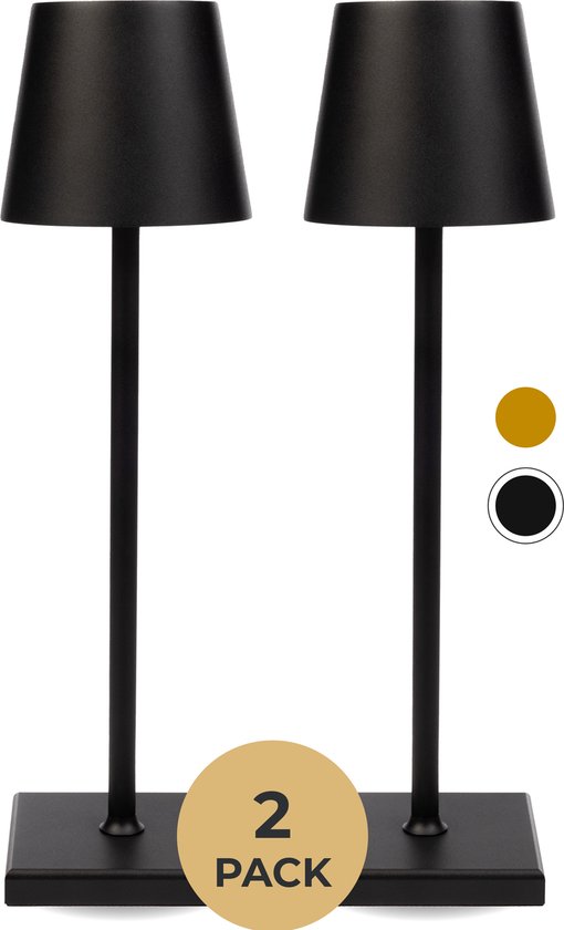 BandiO Cape Town Premium 2x Tafellamp Oplaadbaar – Draadloos en dimbaar – 100% Aluminium - 5200mAh - Moderne touch lamp – Nachtlamp Slaapkamer – Zwart