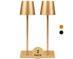 BandiO 2x Tafellamp Oplaadbaar – 3 Kleuren - Draadloos en dimbaar – Aluminium - 5200mAh - Moderne touch lamp – Nachtlamp Slaapkamer – Goud