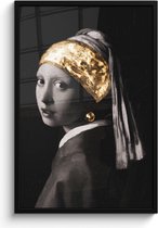 Fotolijst inclusief poster - Posterlijst meisje met de parel - Fotokader goud - Picture frame kunst - Foto in lijst Vermeer - Zwarte lijst 60x90 cm - Muurdecoratie slaapkamer accessoires - - Poster -