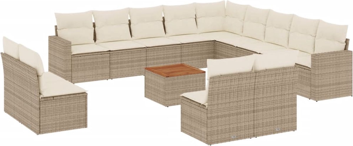 vidaXL 14-delige - Loungeset - met - kussens - poly - rattan - beige