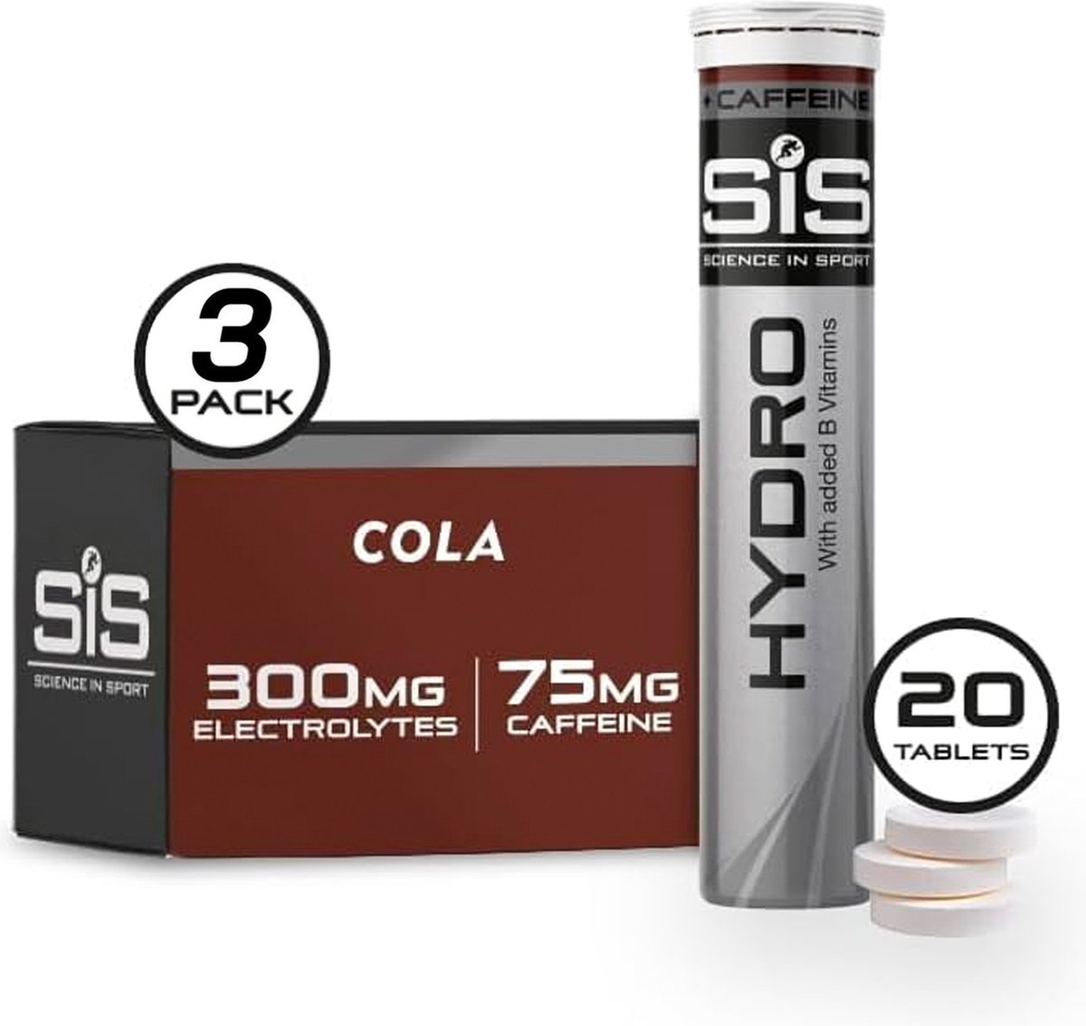 Goedkoopste Science in Sport - SIS Go Hydro Bruistabletten - 300mg Elektrolyten - Cola Caffeine Smaak - 3 x 20 Tabletten