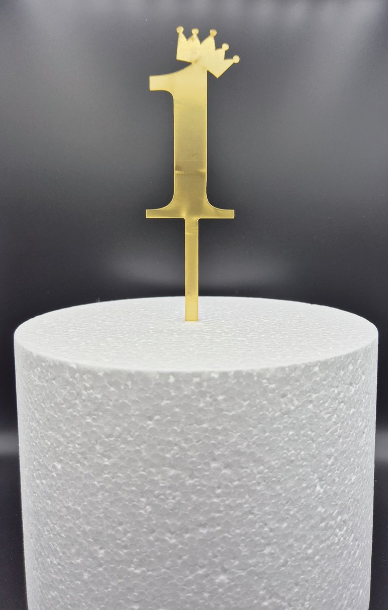Taarttopper - Cijfer Large (17 cm) - een - 1 - Taartdecoratie - Cake Topper - getal - voor leeftijd: 10 / 11 / 12 / 13 / 14 / 15 / 16 / 17 / 18 / 19 / 21 / 31 / 41 / 51 / 61 / 71 / 81 / 91 - Goud