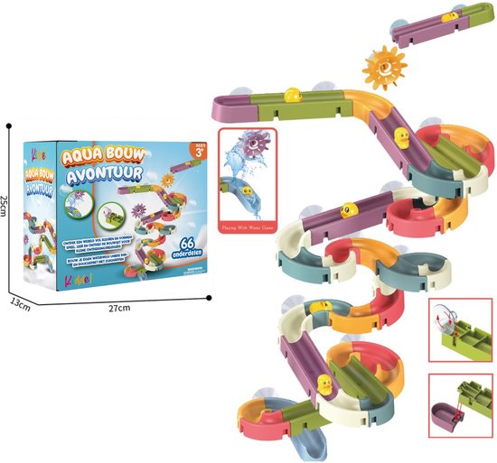 Kiddel XL Waterbaan & Glijbaan Set 66 stuks voor Bad, Douche & Badkamer watertafel vanaf 3 jaar - Inclusief Eendjes & Watermolens - Educatief Speelgoed montessori voor Kinderen 3 jaar 4 jaar bouwset van Kiddel — afbeelding 3