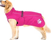 hondenjas, winddicht, waterdicht, met reflecterende strepen en verstelbaar trekkoord, wollen voering, warm en comfortabel-roze-M
