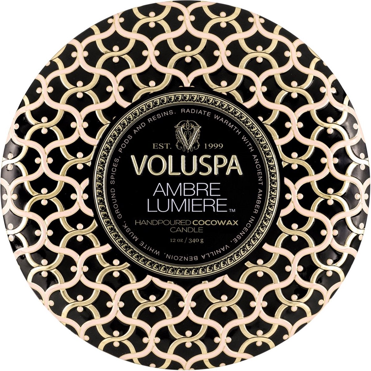 Voluspa Geurkaars Maison Noir Ambre Lumiere 3 Wick Tin Candle 340gr
