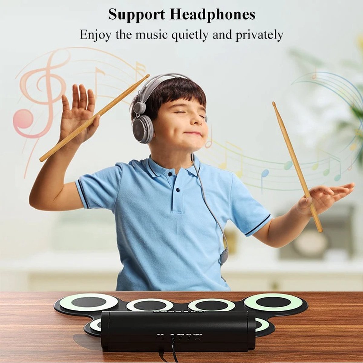 ProductPlein - Elektrisch Drumstel - Elektronisch Drumset - Digitaal Drumstel - Drumpad -Beginnersdrum E-drum - met Drumstokken en Voetpedalen - Volwassenen Kinderen Beginners -zwart - 7 Pads thumbnail 3