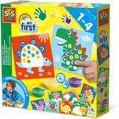 SES Creative - My First – Dinos Stippen met Vingerverf - 10 kleurplaten met dieren en 3 kleuren vingerverf - goed uitwasbaar - Dinosaurus speelgoed – Glutenvrij - 1 tot 4 jaar