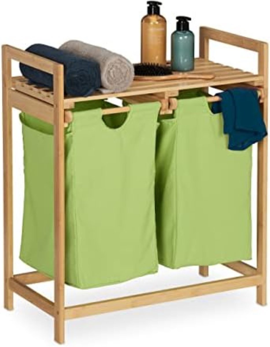 Wasmand 2 vakken wassorteerder - Wasverdeler - HBD: 73x64x33cm - Groen