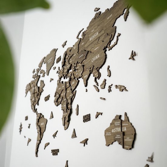 IWA Concept - Wereldkaart 3D en bois - Décoration murale - Wereldkaart - Panneau mural en bois - Accessoires de vêtements pour bébé de bureau - Cadeau de pendaison de crémaillère - Décoration murale - Medium - 100x54 CM