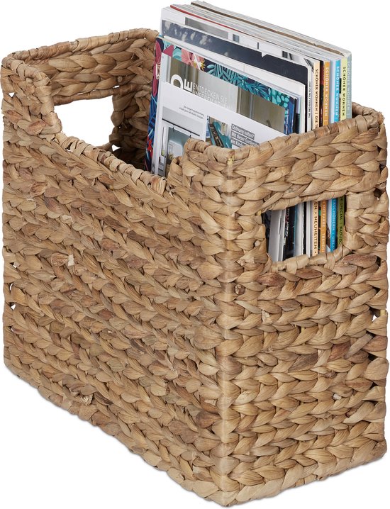 Porte-revues Relaxdays - tissé - cassette à magazines - jacinthe d'eau - étroit