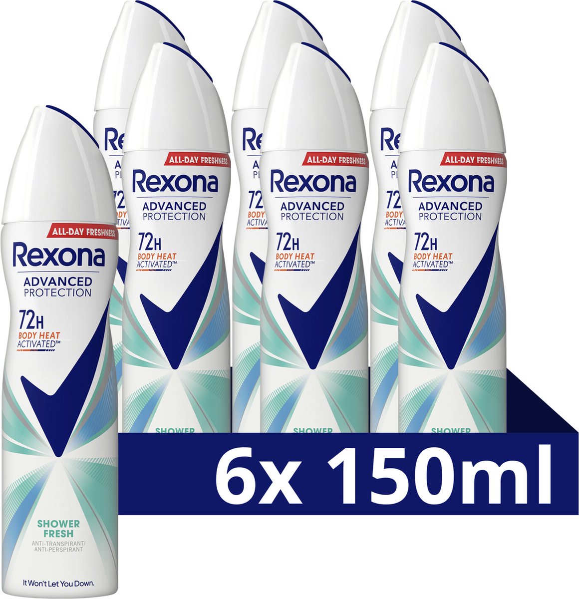 Goedkoopste Rexona Advanced Protection Anti-Transpirant Spray - Shower Fresh - met Body Heat Activated Technologie - 6 x 150 ml