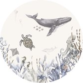 Behangcirkel Under The Sea - Ø 50 cm - Behangcirkel zelfklevend - Wanddecoratie - Onderwaterwereld - Oceaan dieren - Muurcirkel binnen - Wandsticker - Behangsticker - Babykamer en kinderkamer