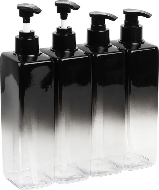 2 stuks 500 ml zeepdispenser, shampooflessen om te vullen, afwasmiddeldispenser, lege pompflessen, douchegel, dispenser voor keuken, badkamer, lotions, shampoos, met trechter en etiketten (mat zwart