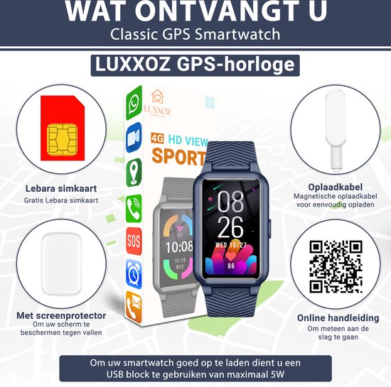 4G Smartwatch kinderen - GPS Horloge kind - SOS Functie - Thermometer & Stappenteller - Speelgoed - Incl Simkaart - LUXXOZ