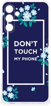 Shockproof Case Geschikt voor Samsung Galaxy A15 Smartphonehoesje met transparante rand Flowers Blue Don't Touch My Phone