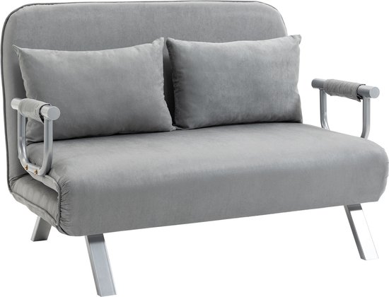 HOMCOM Canapé double fauteuil accoudoir lit pliant lit d'appoint chaise longue 3-en-1 gris 833-042