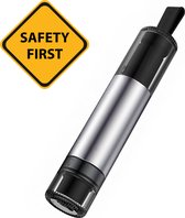 Povex Veiligheidshamer - Noodhamer - Safety Hammer & Gordelsnijder - Noodhamer Auto - Aluminium - Inclusief Testglas en Zelfklevende Houder - Zilver
