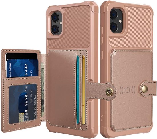 Étui portefeuille adapté pour Samsung Galaxy A05 - Coque arrière avec porte-carte - Étui de téléphone pour carte de débit - Porte-carte à l'arrière - Étui avec aimant pour support de voiture Rose