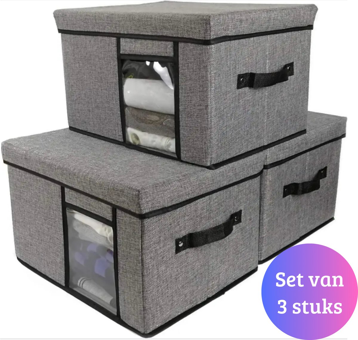 Janse® Opbergboxen set van 3 - Kleding organizer - Opslagbak - Opslagbox 3 stuks - Opvouwbare opbergmand - Stoffen opbergset - Opberger met deksel - Kast organizer
