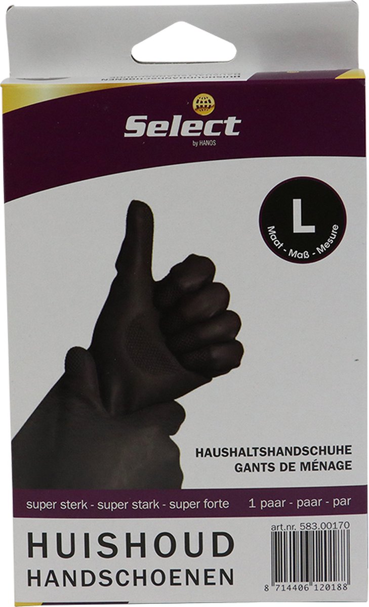 Goedkoopste Voordeelverpakking 4 X Select huishoudhandschoen, zwart Sup sterk, L, 1pr