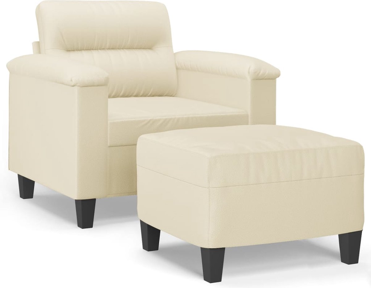 vidaXL Fauteuil - met - voetenbank - 60 - cm - kunstleer - crèmekleurig