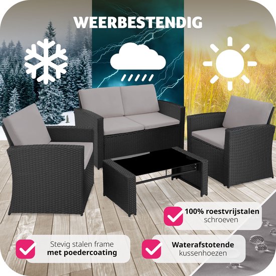 vidaXL 2-delige Loungeset met kussens poly rattan zwart