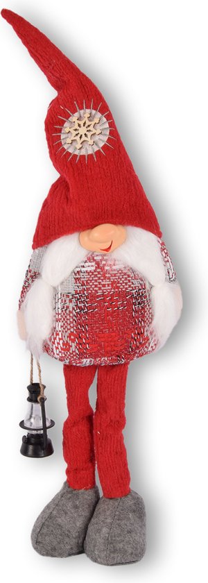 Rode Kerstkabouter 55 cm – Kerstdecoratie voor Binnen – Gnome Staand met Pluche - Kerstbeelden & Figuren