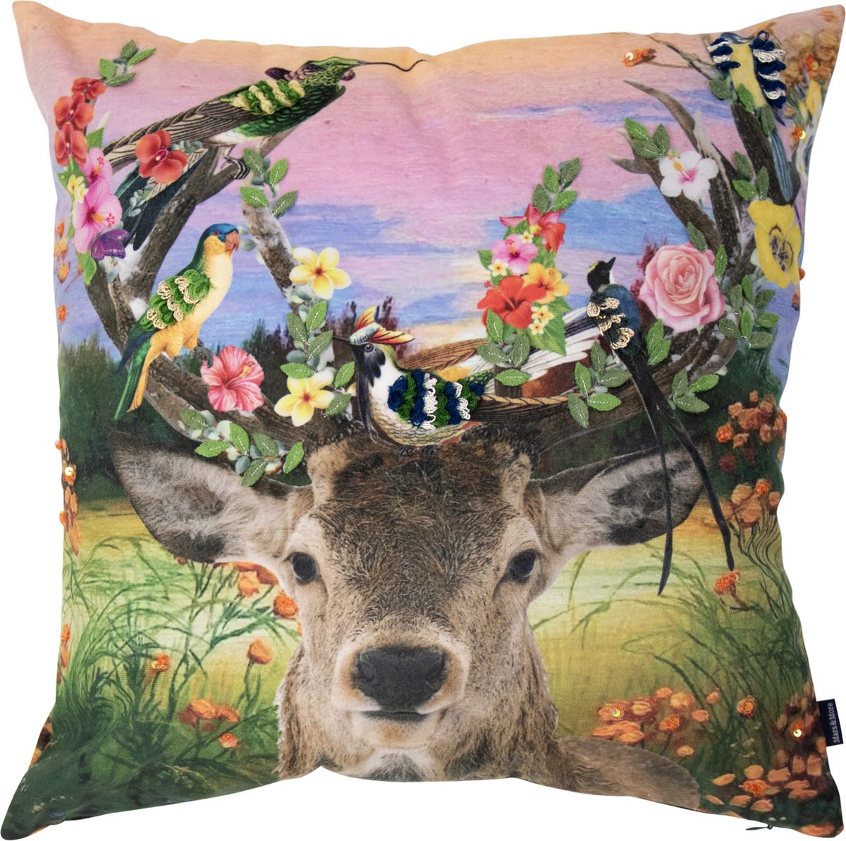 handgemaakt kussen fleury hert vogels 45x45cm