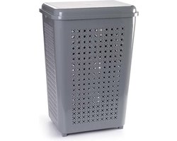 Plasticforte Wasmand met deksel - 50 liter - grijs - kunststof - 41x31x61 cm