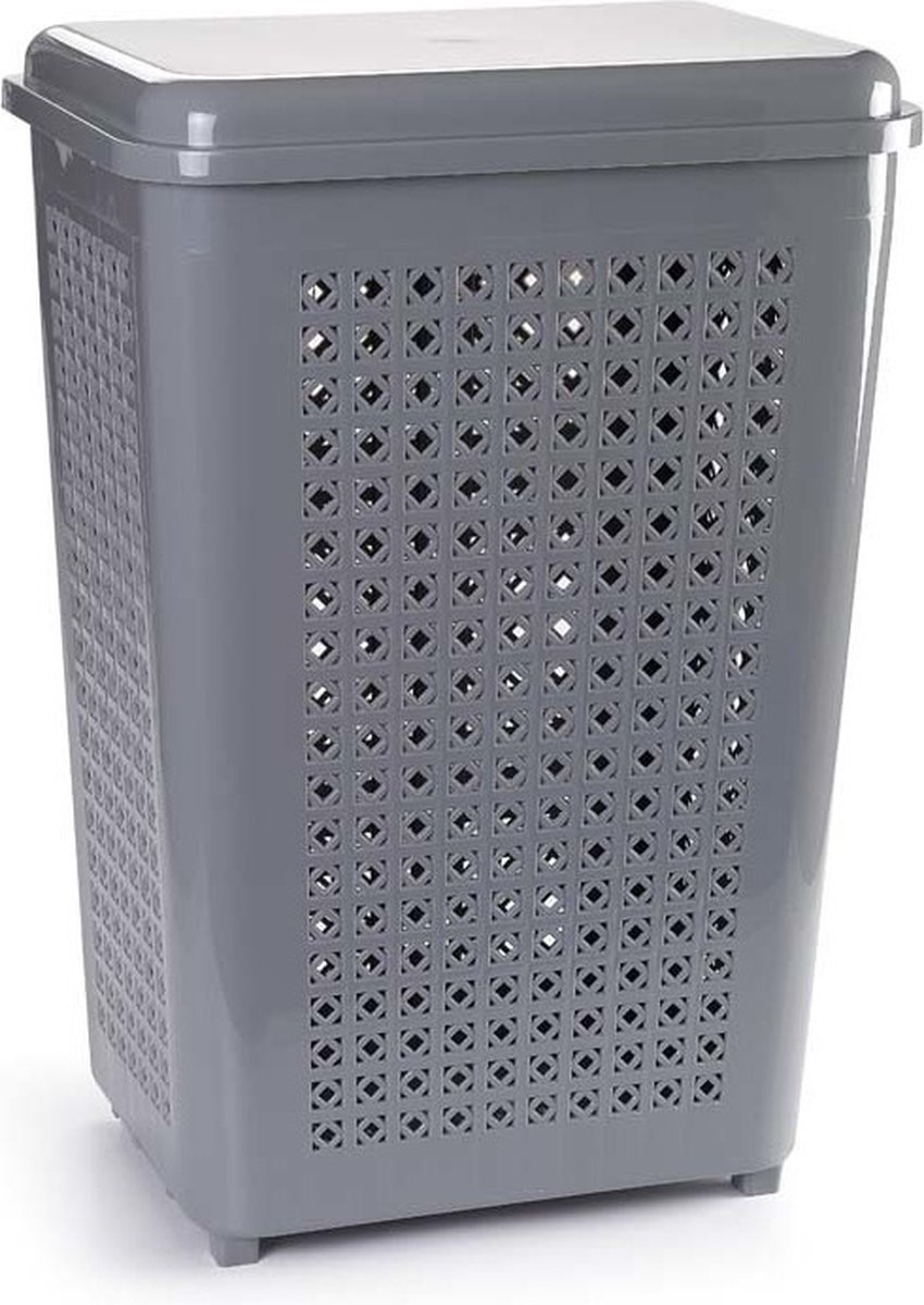 Goedkoopste Wasmand met deksel - 50 liter - grijs - kunststof - 41 x 31 x 61 cm - grote wasmanden