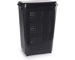 PlasticForte Wasmand met deksel - 50 liter - antraciet - kunststof - 41x31x61 cm
