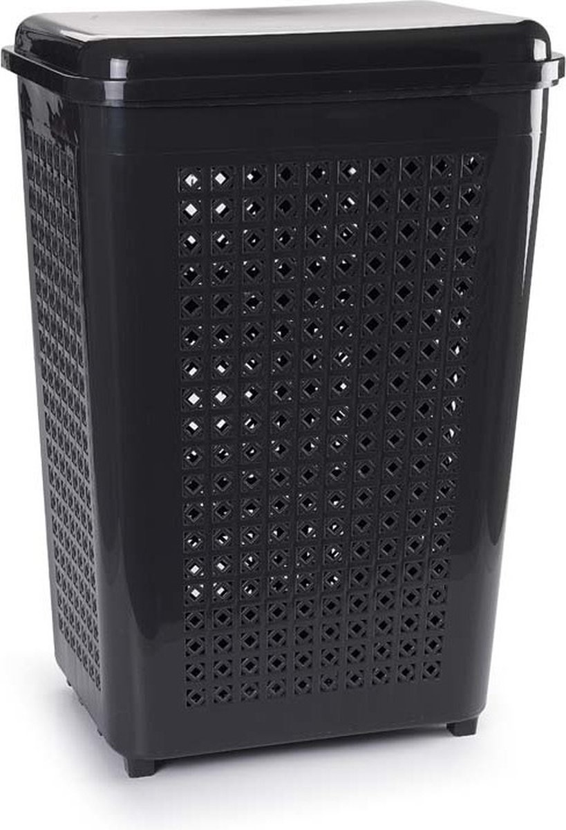 Goedkoopste Wasmand met deksel - 50 liter - antraciet - kunststof - 41 x 31 x 61 cm - grote wasmanden