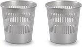 3x stuks afvalbak/vuilnisbak plastic zilver 28 cm - Vuilnisbakken/prullenbakken - Kantoor/keuken/slaapkamer