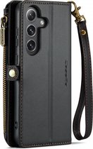 CaseMe Geschikt voor Samsung Galaxy S24 Plus - Zipper Book Hoesje - Zwart