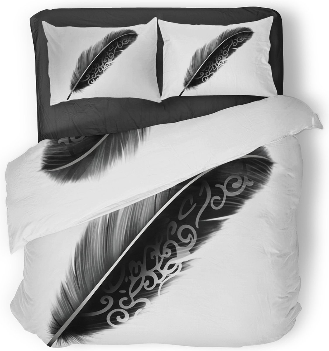 Eleganzzz Dekbedovertrek Minimalistic Feather - wit - Dekbedovertrek 240x200/220cm - Micropercal - Lits Jumeaux - Dekbedovertrekken