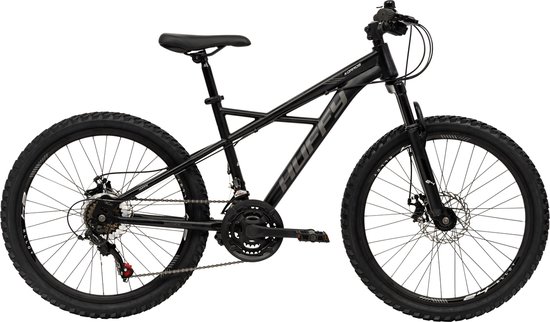 Foto: Huffy korros 24 inch kinder mountainbike zwart hardtail voorvering shimano 21 versnellingen jonge kinderen 8 13
